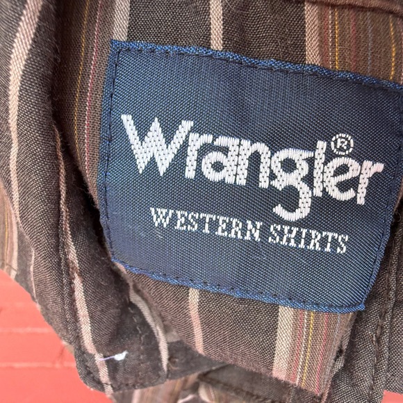 Wrangler Western Shirt Kids Striped Brown Cowboy‎ Long Sleeve Cotton Blend - Picture 4 of 5